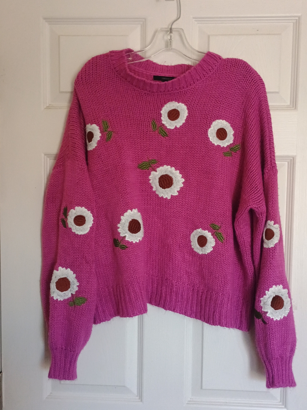 EUC Forever 21 Women’s Pink Floral Knit Boxy Sweater Size L